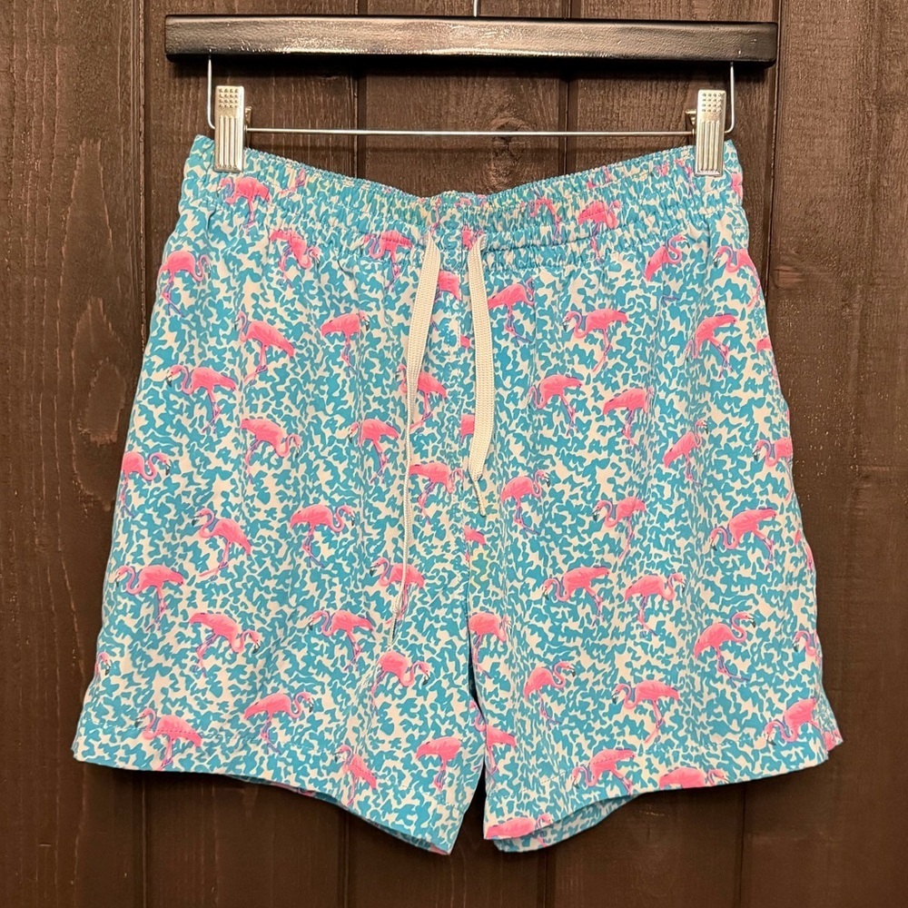 Chubbies Swim Trunks Mens Sz S Flamingos 5” Inseam Lined Shorts Pockets Summer